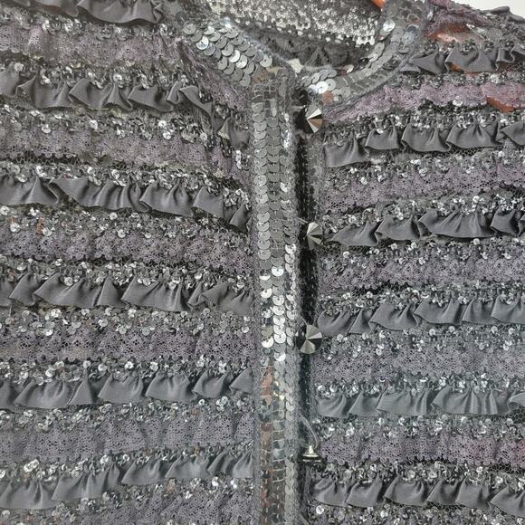VTG Harry Acton Evening Jacket Womens 8 Black Sequin Lace Satin Ruffles Party - Picture 10 of 16